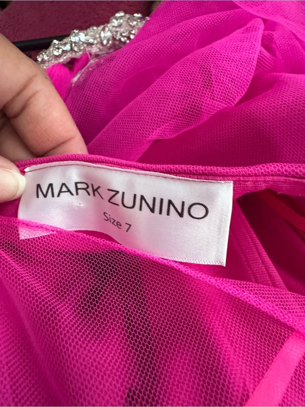 One-Shoulder Hot Pink Tulle Evening Dress - Picture 4 of 4